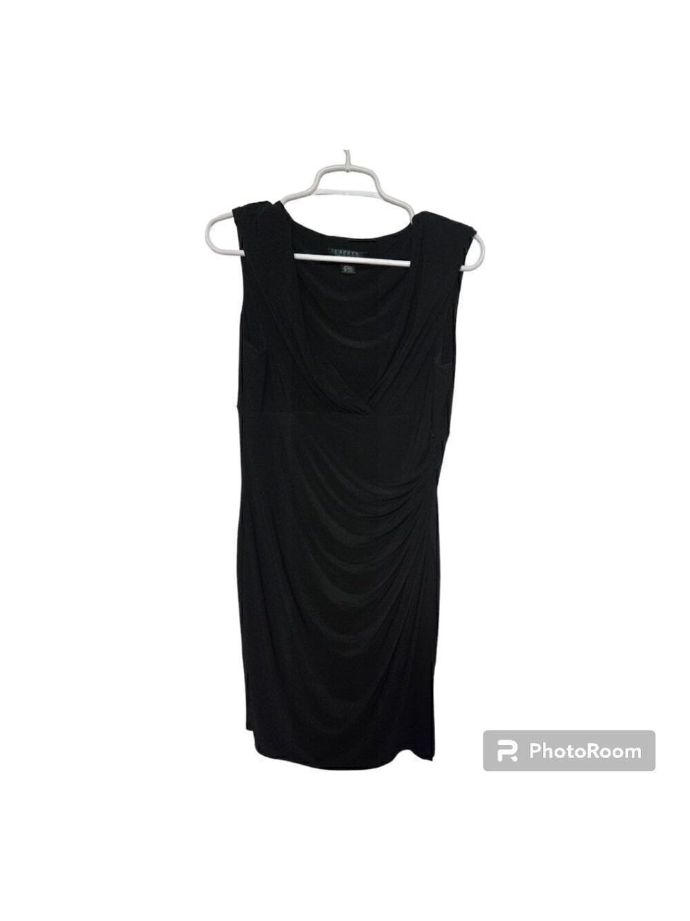 Lauren Ralph Lauren Black Ruched Sheath Cocktail Dress Petite 12P Classic LBD